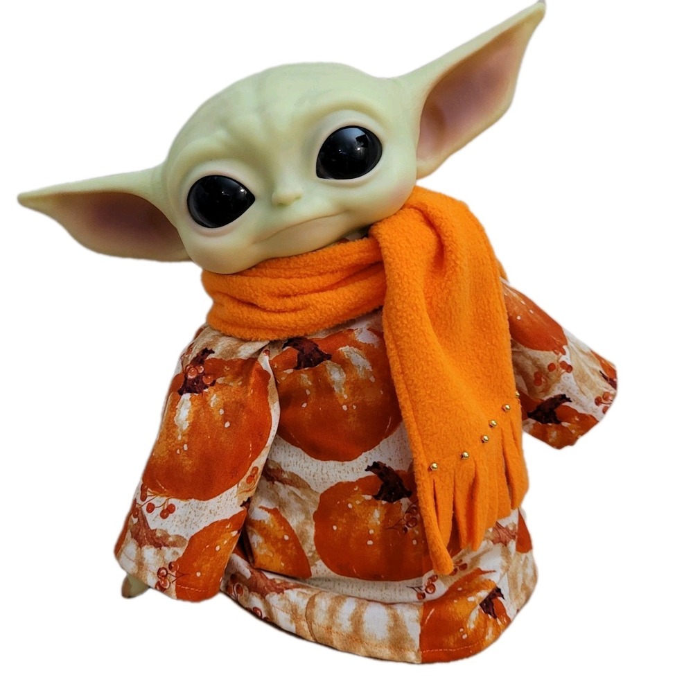 2pc. Fall Pumpkin Outfit & Scarf set for 11" Mattel Child Grogu Yoda doll Plush